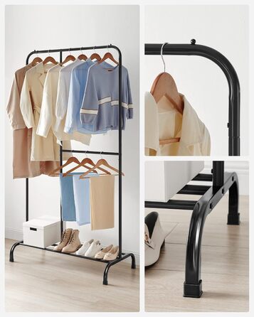 SONGMICS Clothes Rack, Clothes Rod, Holds up to 100 kg, with Adjustable Rod, for Bedroom, Living Room, Hallway, Black HSR103B01