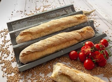 Wundermix - Baguette Sheet with Non-Stick Coating • Baguette Baking Mold for 3 Baguettes • Baguette Baking Sheet for Stick Breads • Baguette Mold • Bread Baking Mold • Baking Accessories