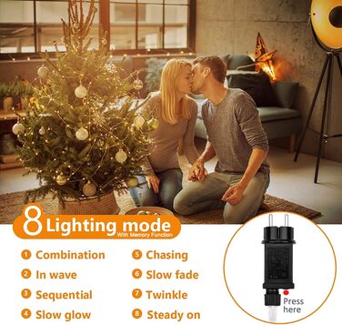 Льод-гірлянда мідний дріт, 100 метрів, 1000 LED, 8 режимів, вологостійка, тепле світло, для прикраси дому, саду, ялинки, вечірки, Різдва