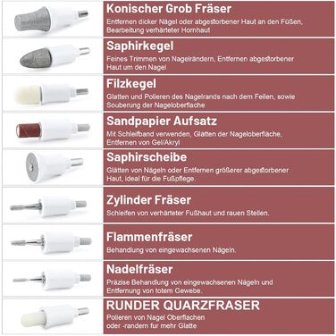 Електричний набір для манікюру та педикюру AOMEES з 9 насадками, 10 швидкостей, LED-підсвічуванням, для гелевих та товстих нігтів, з кейсом