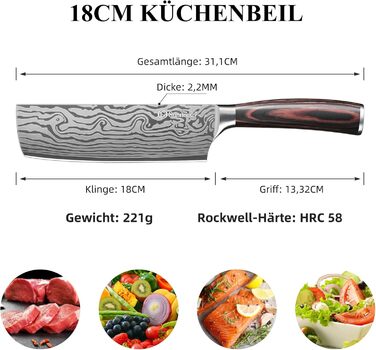 Японський ніж Sunnecko Santoku 17см - професійний кухонний ніж для приготування їжі (7 дюймів)