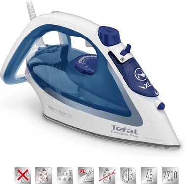 Tefal FV5751 Durilium Plus Steam Iron, 220g Steam Shot, 2700W, Test Winner 2019 best sole | Durilium AirGlide sole with three steam zones, self-cleaning function, anti-scale system