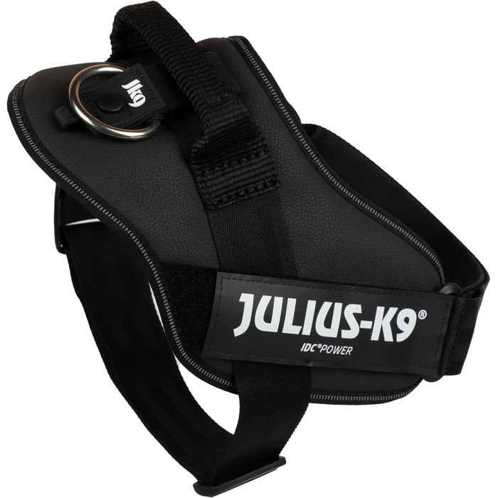 Шлейка для собак IDC Powergeschirr S - відбиваюча, з лого, регульована, дихаюча, для малих, середніх та великих собак (Чорний - Штучна шкіра, S/Mini)