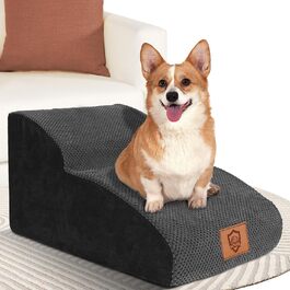 Східці для собак Zvonema з 2 ступенів, пандус для собак з губки високої щільності 30D, антиковзні сходи для собак зі знімним та пральним чохлом, для літніх / поранених тварин, чорного кольору