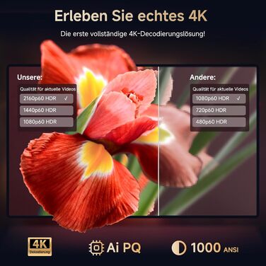 4K Smart проєктор KOGATA з авто-фокусом, WiFi 6, Bluetooth та підтримкою Netflix | Домашній кінотеатр для саду та стрімінгу | Сірий