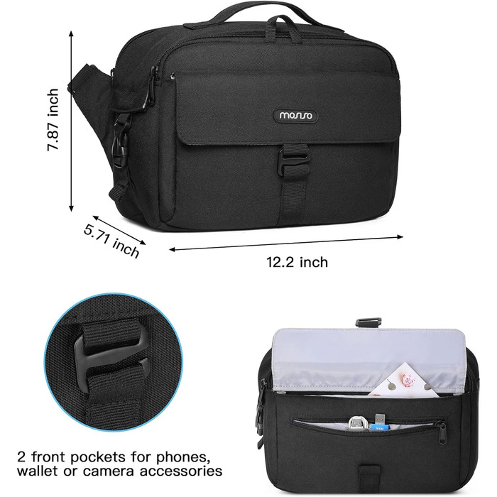 Сумка на плічо MOSISO для камери: DSLR, SLR, беззеркальна, з підкладкою та захистом від дощу. Сумісна з Canon, Nikon, Sony. Чорний колір.