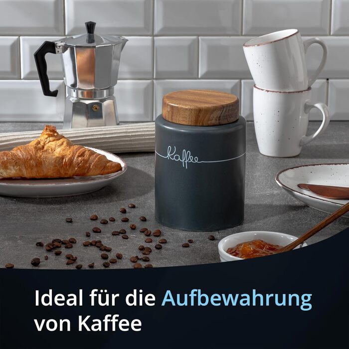 Кришка для кави, бак для кави, керамічна, 1 літр, сірий, з дерев'яним кришками, герметична