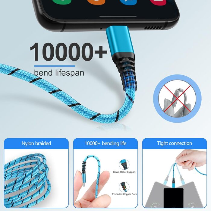 Кабель USB Type-C, 3 шт. [3M+2M+1M] для Samsung, Huawei, Xiaomi. Швидка зарядка, передача даних, нейлон