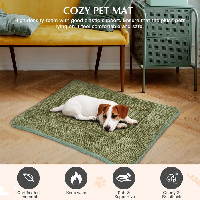 Килимок для собак Vejaoo XZ016, зелений, 75x50x4 см (М'який, миючий, для собак маленьких, середніх та великих порід)