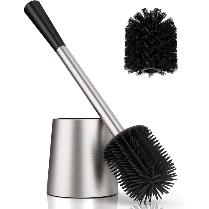 Набір для чищення унітазу FUNPALA з нержавіючої сталі та силікону, 2 насадки, ручка-тримач, сріблястий