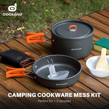 Odoland Camping Cookware Set, 9-Piece Outdoor Dish Set with Camping Pot, Camping Frying Pan for Camping, Outdoor Cooking, Hiking, and Travel