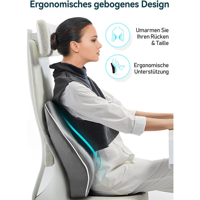 Подушка для спини Travel Ease з Memory Foam для офісного крісла, сірого кольору