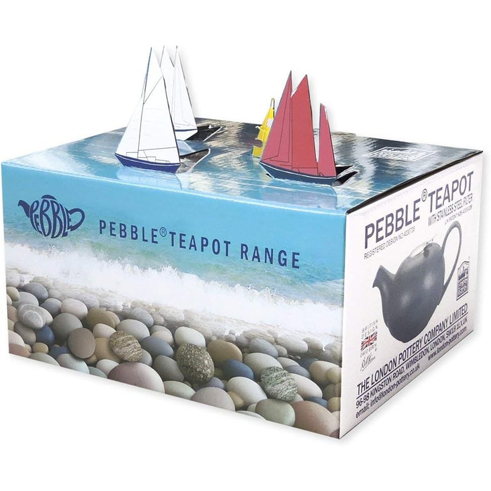 LONDON POTTERY Pebble Teapot with infuser for loose tea, stoneware, (2 Cup (500 ml), Light Blue Speckled)
