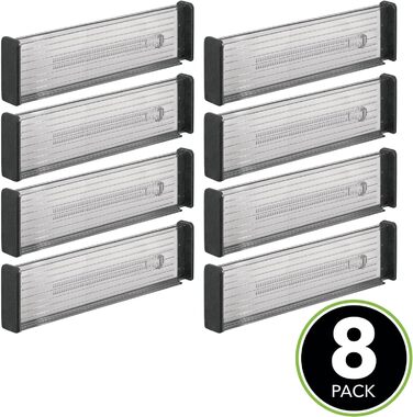 mDesign Adjustable Drawer Dividers (8 Pack) - Practical Drawer Organizer - Flexible Drawer Configuration for Cabinet and Dresser - Dark Gray/Black