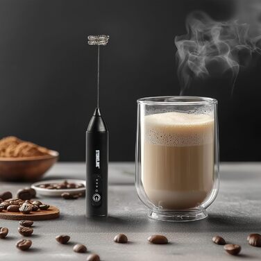 Електричний пінозмішувач STONELINE USB-C: 3 режими, міксер з нержавіючої сталі, подвійний пружинний механізм, для кави, капучино, коктейлів, чорний