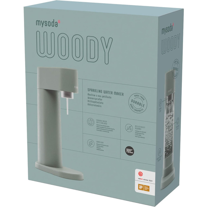 Mysoda: Диспенсер для газованої води Woody з екологічного дерева та пластикової пляшки 1L (без CO2) - Білий (Салатовий)