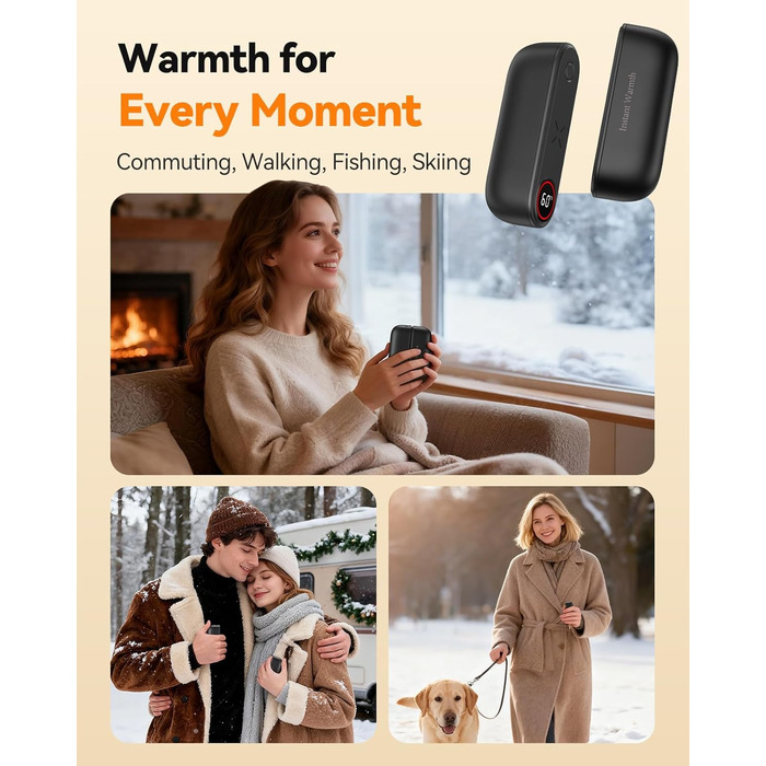 Електричний грієчка для рук 2-в-1 магнітний, 8000 mAh, 3 режими до 60°C, миттєвий нагрів, Dual USB-C, для активного відпочинку, подарунок, Raynauds, чорний