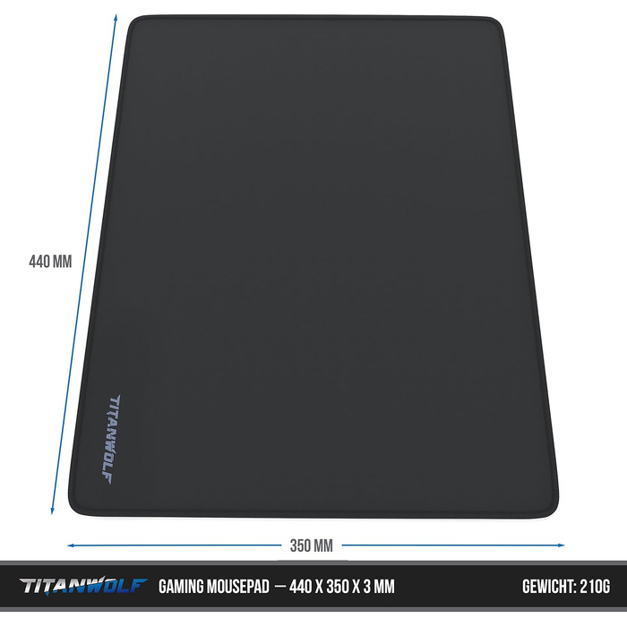 Килимок для миші TITANWOLF XXL Speed - 900 x 400 мм - великий розмір з мотивом TITANWOLF. Покращує точність та швидкість, антиковзаюча поверхня, зносостійкий.