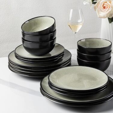 Набір посуду з каменю GBhome на 6 осіб (18 предметів), ручна робота, реактивна глазур, мікрохвильова та посудомийна машини, набір тарілок та мисок Desret Salbei