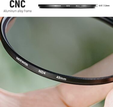 Набір фільтрів ND Neewer для об'єктивів: ND2, ND4, ND8, ND16, очищувач об'єктивів, чохол, нейтральні фільтри та аксесуари, сумісний з Canon, Nikon, Sony, Panasonic, DSLR камерами (49 мм)
