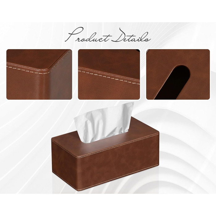 GOLRANLYE Cosmetic Tissue Box, 25×13.5×9.5 cm PU Leather Modern Tissue Box Rectangular for Bathroom Bedroom Dining Room Office and More (Brown)
