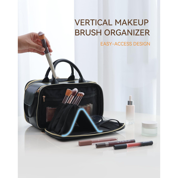 Косметичка-органайзер для подорожей, велика місткість, водонепроникна, з ручкою та кількома відділеннями (Чорний, M)