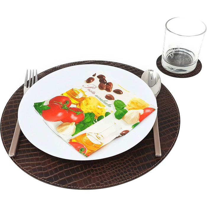 Nikalaz Placemats and Coasters made from Recycled Leather, Table Sets, 2 Pieces Table Mats, Placemats 33 cm (Crocodile Embossing)