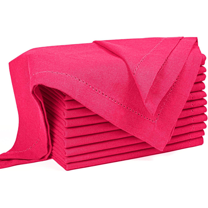Palisa Cloth Napkins with Mitered Edge Details, Set of 12, 45.7x45.7 cm, Hot Pink – Reusable Cotton Napkins – perfect for weddings and everyday use