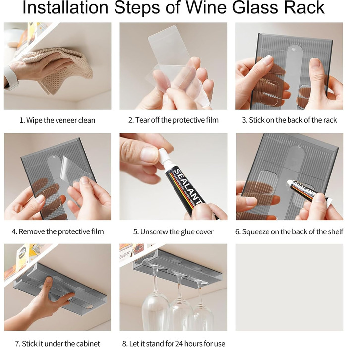 Тримачі для келихів вина SAMSYOKI (4 шт.) - підвісні, самоклеючі, для кухні, бару, ресторану (сірий)