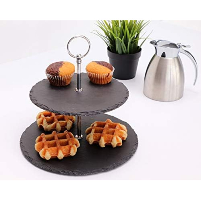 Трьох'ярусна етажерка APS з шиферних плит, акціяція з дерева акації, діаметри 30, 25, 20 см, висота 34 см