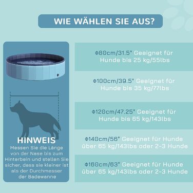 PawHut Dog Bathtub Dog Pool Bathtub Swimming Pool Water Pool for Dogs 120 x 30 cm (Light Blue + Dark Blue, 140 x H30 cm)