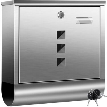 Поштова скринька KESSER® з газетницею та табличкою для імені, нержавіюча сталь, полірована, з оглядовим вікном, замок на 3 ключі, порошкове покриття, для настінного монтажу, велика, срібляста + матеріал для монтажу