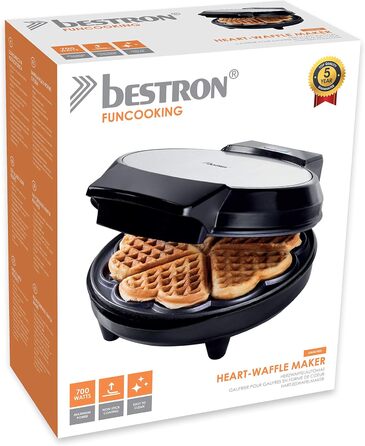 Bestron Heart-Shaped Waffle Maker - Non-Stick 700W Electric Waffle Iron - Single
