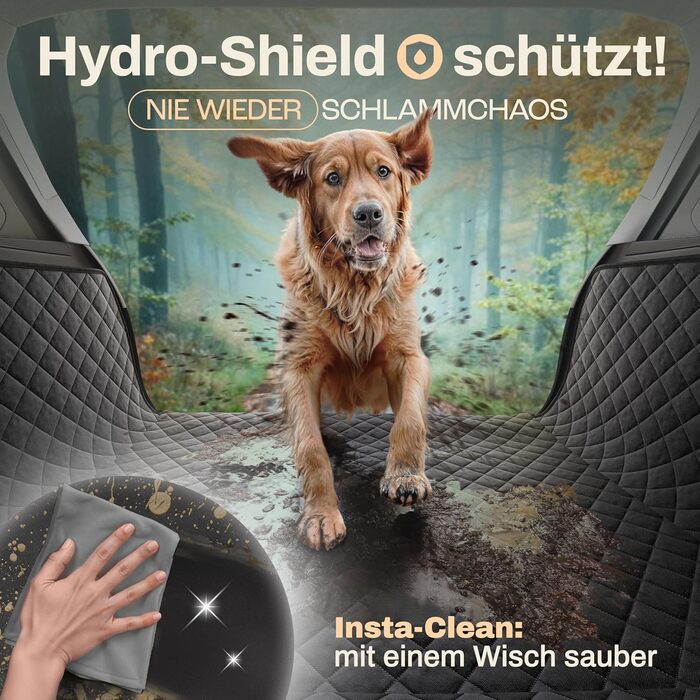 Захист для багажника авто для собак HELDENWERK: водовідштовхуючий, антиковзкий, з захистом бокових панелей та краю, універсальний, чорний (преміум, стеганий)