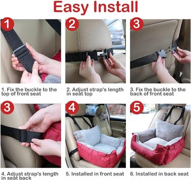 Автокрісло для собак та котів Fareyy - зручне та безпечне автоліжко для маленьких тварин, з підсумком та страхувальним ремінцем, водонепроникне, плюшеве, червоне