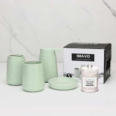 Набір аксесуарів для ванної кімнати IMAVO 4 шт: тримач для зубних щіток, стаканчик, дозатор мила, мильниця. Зелений колір