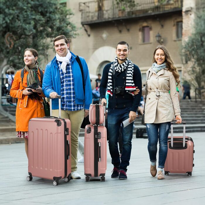 Набір валіз LALAHO 4 шт. з косметичками, рожеве золото, ABS, для подорожей