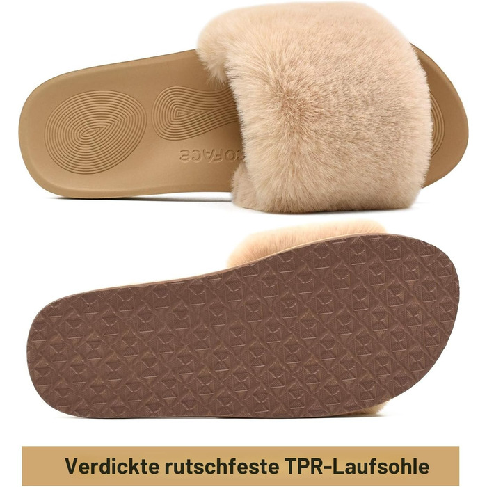 Жіночі плюшеві халапи COFACE з хутром, теплі домашні тапочки, шльопанці, сандалі, літні та зимові тапочки для дому та басейну, пухнасті тапочки, розмір 38 EU, бежеві