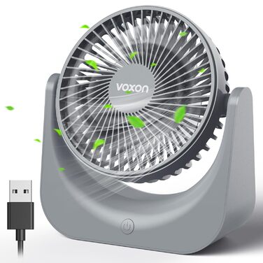 USB-настільний вентилятор VOXON, міні-вентилятор з 5 рівнями швидкості, безшумний портативний вентилятор для офісу, дому та спальні, кабель 1.5м, сірий