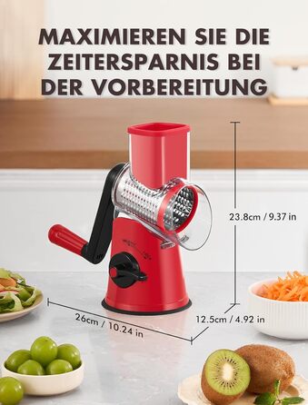 Тертка для сиру GDL з ручкою, оновлена терка для овочів з 5 дисками, терка-нарізач для овочів, зручна та швидка, терка для сиру, морозива, горіхів, огірків, моркви (червона)