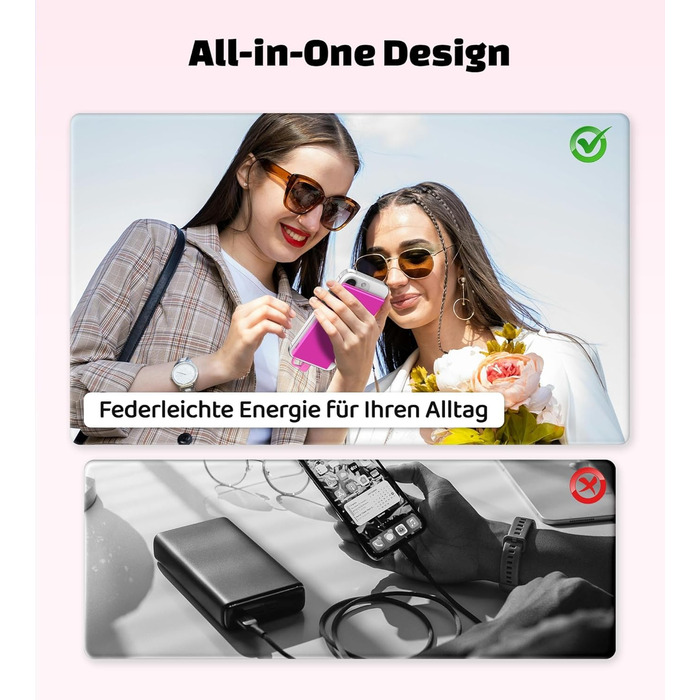Power Bank Auskang 5000mAh Slim з кабелем для iPhone (до iPhone 14) - Рожевий
