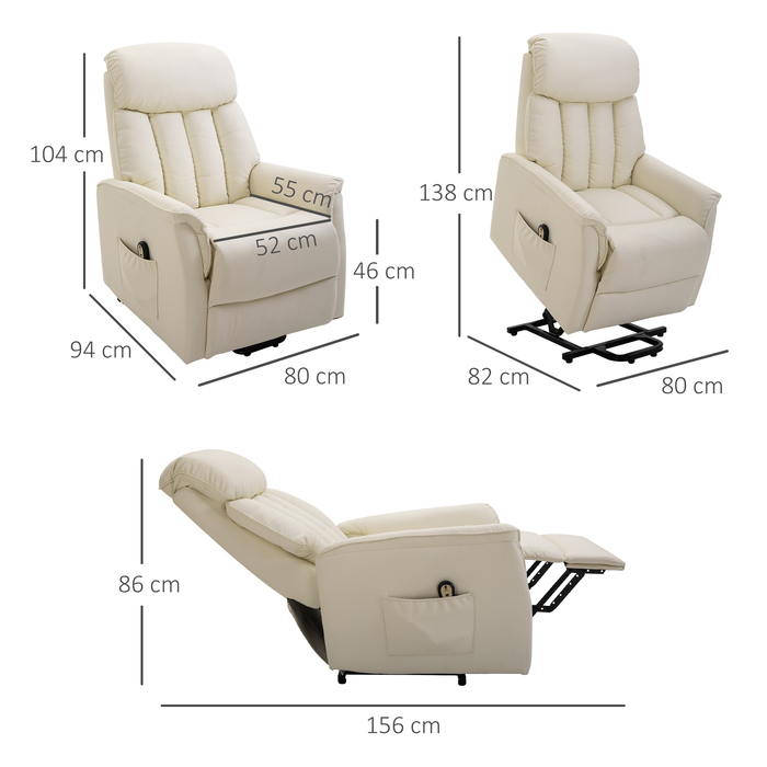 HOMCOM Power Lift Recliner Chair, TV Chair, Armchair with Lifting Assistance, Electric Reclining Function, Faux Leather, Beige, 80 x 94 x 104 cm | Aosom