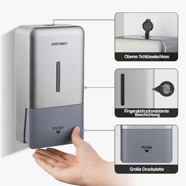 Настінний диспенсер для мила AnyDry, 800 мл, з вікном, срібний