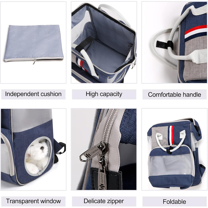 Рюкзак для котів та маленьких собак Galatée, дихаючий, для подорожей, походів, кемпінгу (світло-сірий)