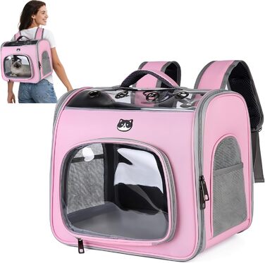 Рюкзак для котів та маленьких собак ALLSOPETS, дихаючий, з фронтальною відкривачкою та страхувальним ремінцем, для подорожей, прогулянок та хайкінгу (Квітково-рожевий)