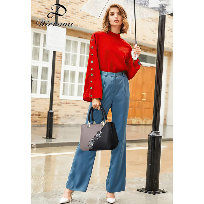 Сумка жіноча DIRRONA сіра: сумка-тоут, сумка через плече з квітковою вишивкою та помпонами для роботи, відпочинку, подорожей, вечірок та весіль