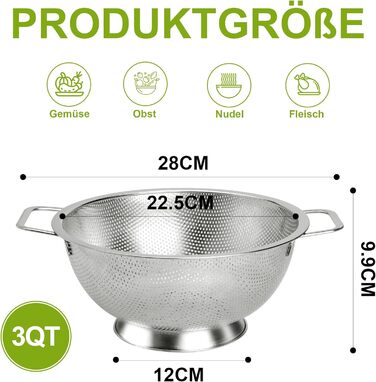 Ситечко кухонне YC Kitchen з нержавіючої сталі (2 шт.): 22.5 см та 28.5 см, для приготування пасти та інших страв, миється в посудомийній машині