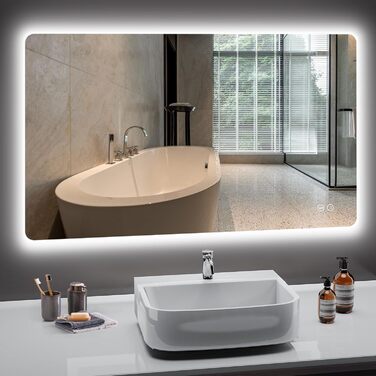 Дзеркало для ванної кімнати з підсвічуванням LED, 100x60 см, 3 кольори світла, диммування, пам'ять, сенсорне керування, IP44, вологостійке