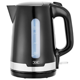 Електричний чайник KHG WK-1708 WE2 з нержавіючої сталі, 1.7 л, фільтр від накипу, індикатор рівня води, захист від сухого кип'яття, автоматичне відключення, прихований нагрівальний елемент, BPA Free, 2200 Вт (Чорний)