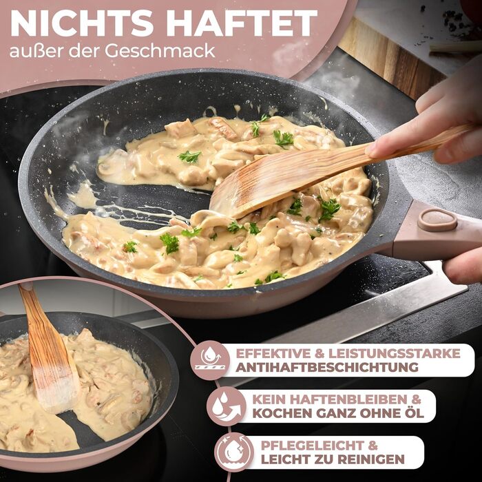 Набір сковорідок TRAUMLEBEN Neu 2-кількісний (24, 28 см) з знімними ручками, антипригарне покриття, PFOA-free, для індукції, для духовки, сковорода з покриттям, сковорода для смаження та універсальна (Рожевий, 28 см)